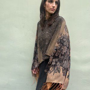 Vintage Floral Poncho with fringe